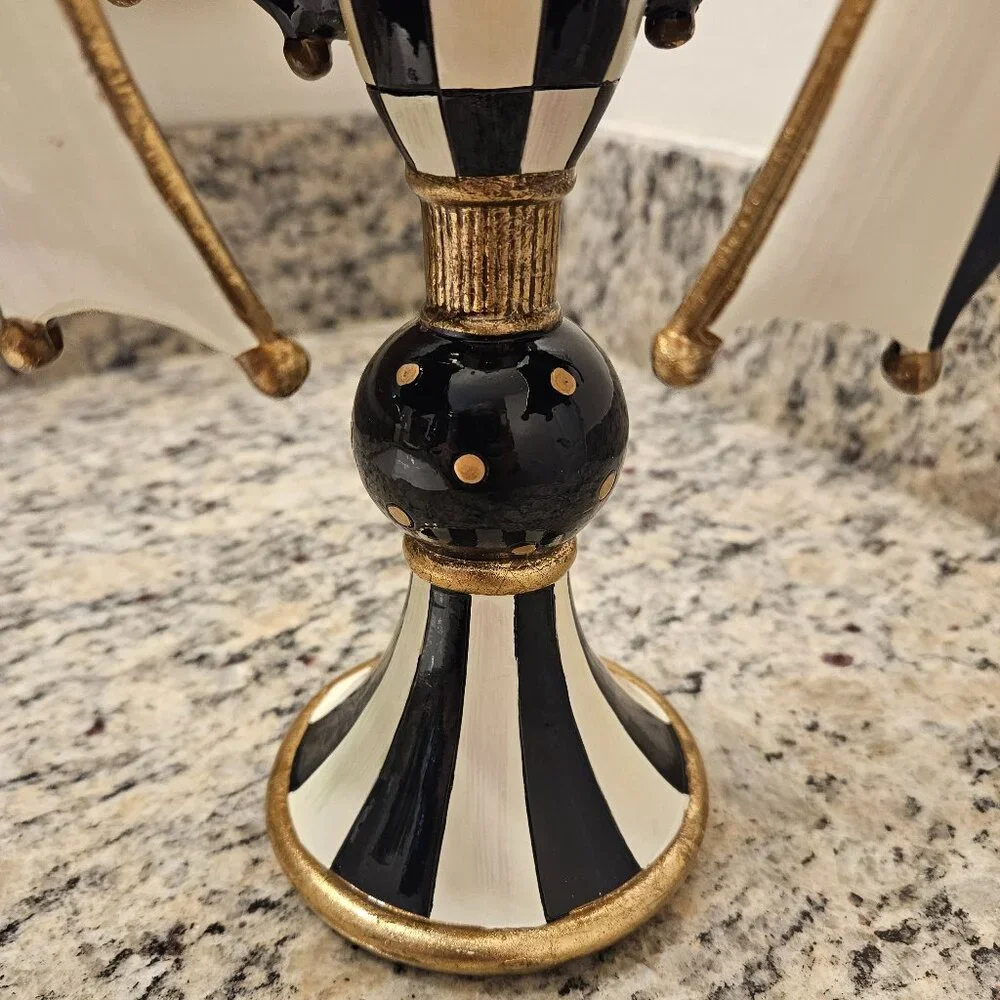 RARE MACKENZIE CHILDS HALLOWEEN BAT COURTLY CHECK FALL TAPER CANDLE HOLDER